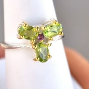 Peridot and Pink Tourmaline Sterling Silver Ring